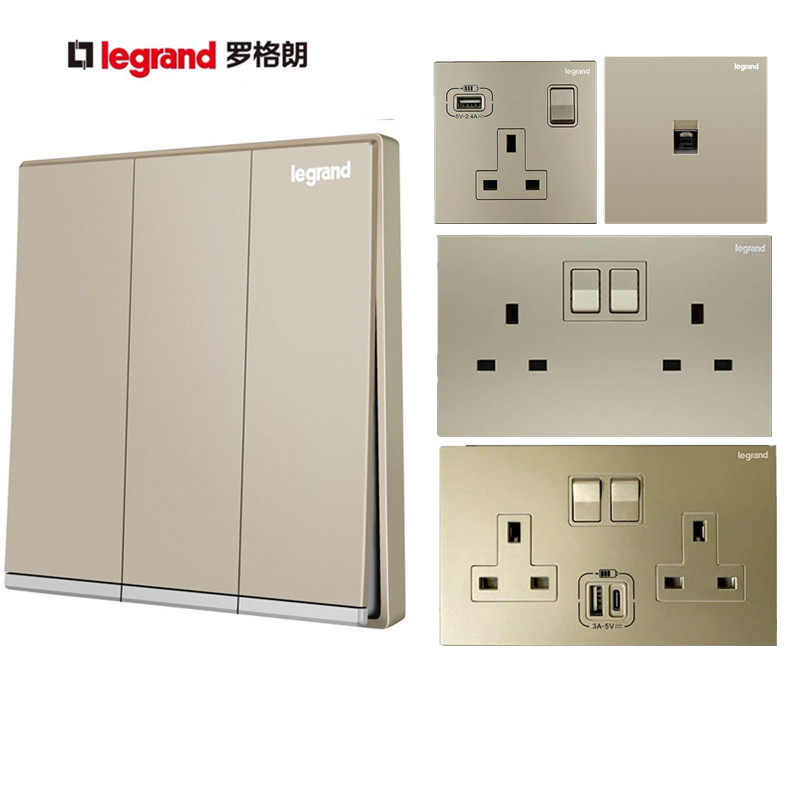 罗格朗香港插蘇galion灯制逸景米兰金开关插座金色带挚方插孖蘇