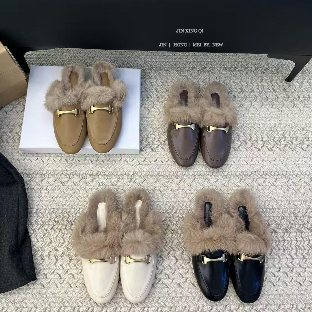 羊羔毛毛加绒保暖包头拖