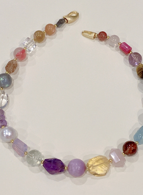 天然紫塔晶黄水晶多宝项链紫锂辉紫玉晶巴西红胶花海蓝宝毛衣链