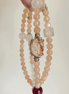 天然金沙橙月光手链粉幽灵紫锂云母蓝月光白水晶樱花玛瑙多圈手串