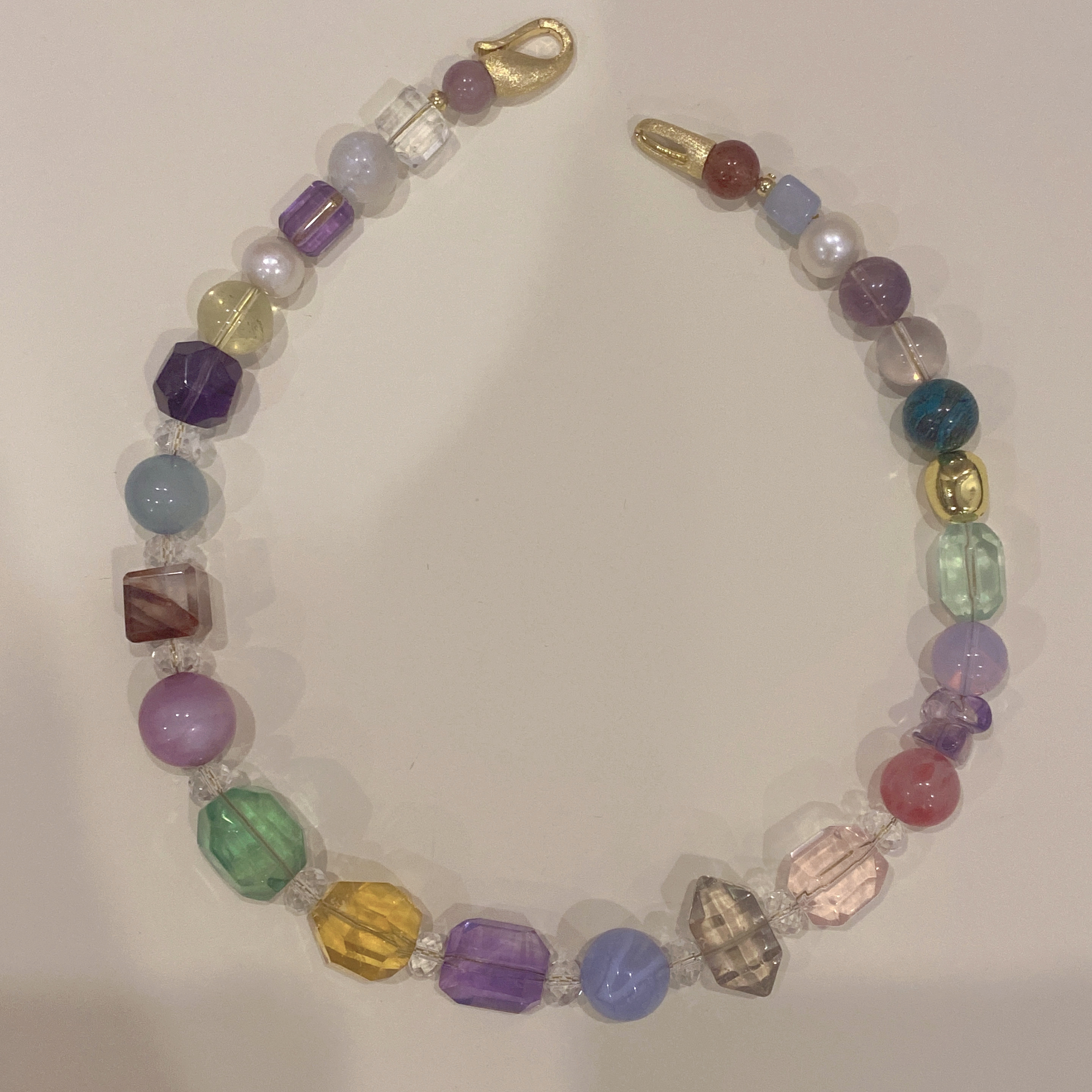 天然水晶多宝项链巴西紫水晶黄水晶紫玉晶紫锂辉锁骨链短颈链