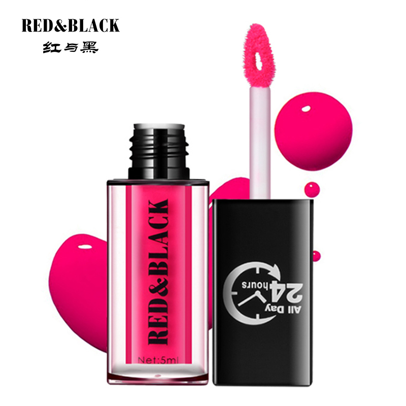 红与黑唇釉口红雨衣女透明防水防汗定妆染唇液唇膏不易粘杯不脱色
