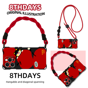 苹果猫猫原创手机壳适用苹果17pro挂斜挎12硅胶全包时尚 红黑13华为mate70防摔背带小米15pro卡通小众保护套红