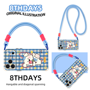 原创郁金香格纹小狗适用iphone17promax华为mate70手机壳创意新款 pura80挂绳手提15pro 苹果16plus小众个性