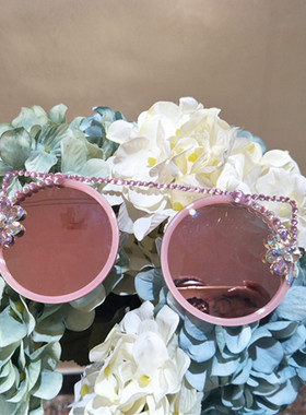 炫彩墨镜水钻猫耳朵太阳镜个性