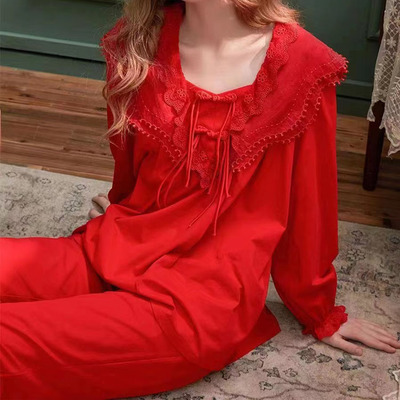 女士纯棉红色新年喜庆睡衣家居服