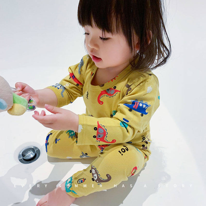 CHILDRENS SPRING AND AUTUMN UNDERWEAR COTTON SUIT BABY GIRL COTTON HOME WEAR TWO-PIECE SET GIRLS PAJAMAS AUTUMN CLOTHES WARM CLOTHES