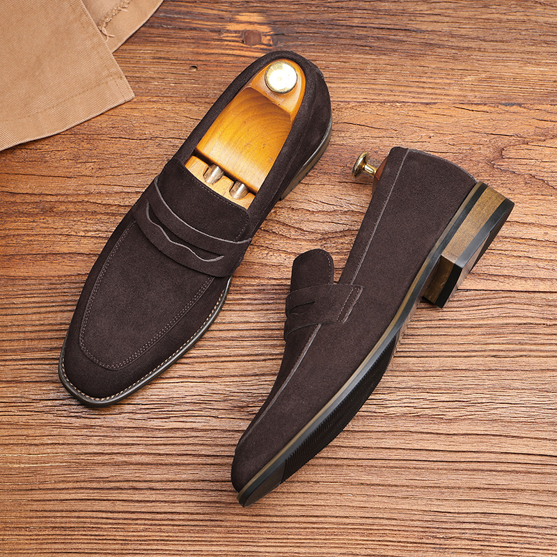 英伦乐福鞋休闲男鞋懒人一脚蹬豆豆鞋男士大码内增高舒适厚底皮鞋