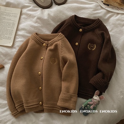 儿童软乎乎英伦学院风针织开衫80-140男女童韩版洋气刺绣毛衣外贸