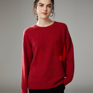 KT6195 花纱羊绒女圆领慵懒显瘦宽松毛衣外套BM 徕倩厚款 秋冬新款