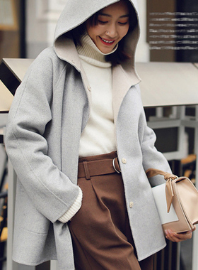 双面异色羊毛大衣连帽女2026秋冬新款时尚女装气质时髦 ZJ CO6970