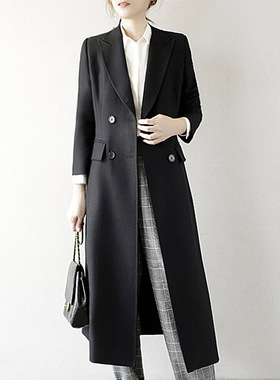 徕倩2024中长款双排扣双层复合羊毛西装式大衣女气质通勤 CO6735