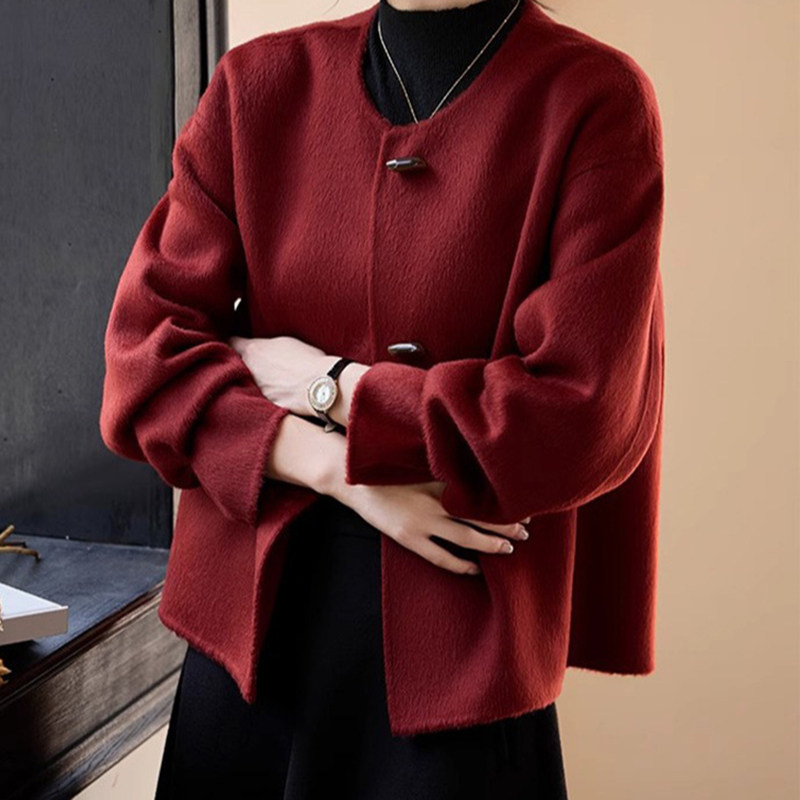 双面羊毛大衣女短款26年新款韩版高端简约气质宽松毛呢YZ CO7007
