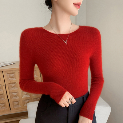 无缝一线成衣圆领山羊绒衫女