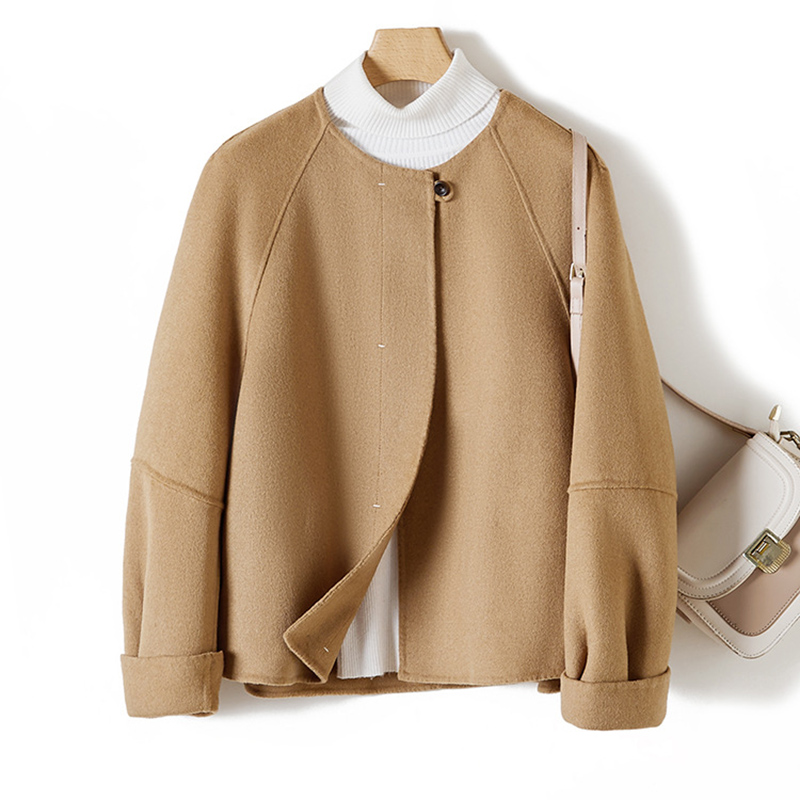 圆领双面呢大衣小个子短款外套