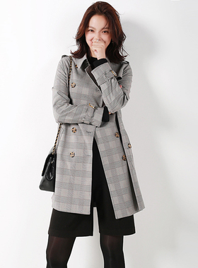 ARTIN徕倩设计感风衣中长款复古格纹双排扣宽松格子外套 CO6037