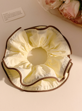 芒果泡芙~黄色布艺双层大肠发圈女高级感复古头绳发饰扎头发超大