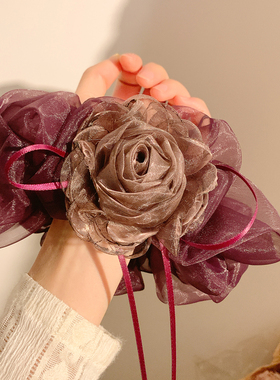 气质紫色花朵网纱大肠发圈女高级感复古超仙头绳发饰扎头发超大