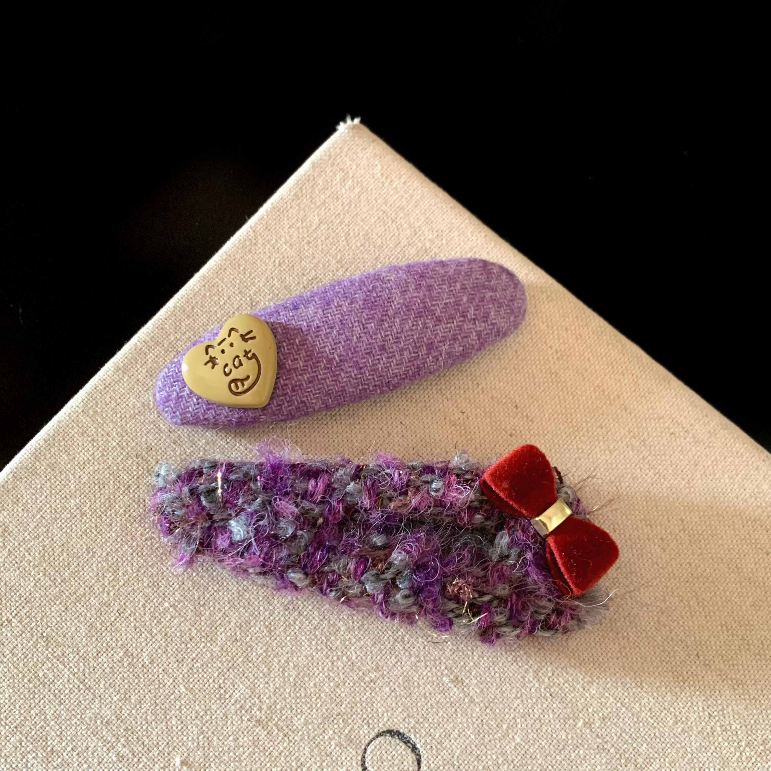 韩系小众香芋紫爱心丝绒蝴蝶结刘海边夹甜酷复古侧边碎发 BB 发夹