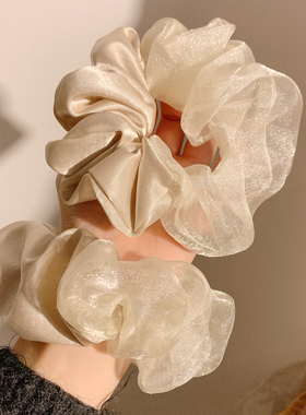 气质香槟色欧根纱缎面大肠发圈女高级感复古发饰扎头发法式头绳