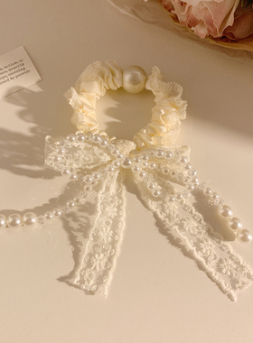法式蕾丝珍珠蝴蝶结小肠发圈女高级感芭蕾风头绳发饰扎头发新款