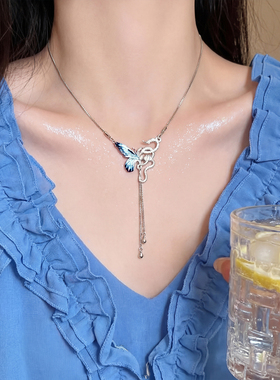 清冷感蓝色蝴蝶灵蛇项链女高级感小众设计锁骨链颈链配饰2026新款