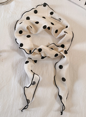 韩系复古白色波点三角丝巾女高级感百搭系脖围巾配饰新款春季时髦