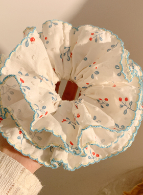 春日絮语~白色碎花蕾丝大肠发圈女高级感气质头饰发绳扎头发超大