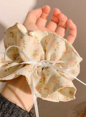 小清新碎花蝴蝶结双层大肠发圈女高级感春夏季头绳发饰扎头发超大