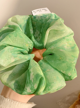 染青山~绿色花朵晕染大肠发圈女春季小清新头饰发绳扎头发高级感