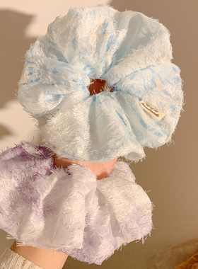 碧落湖~蓝色晕染大肠发圈女高级感小众绝美头饰发绳扎头发超大号