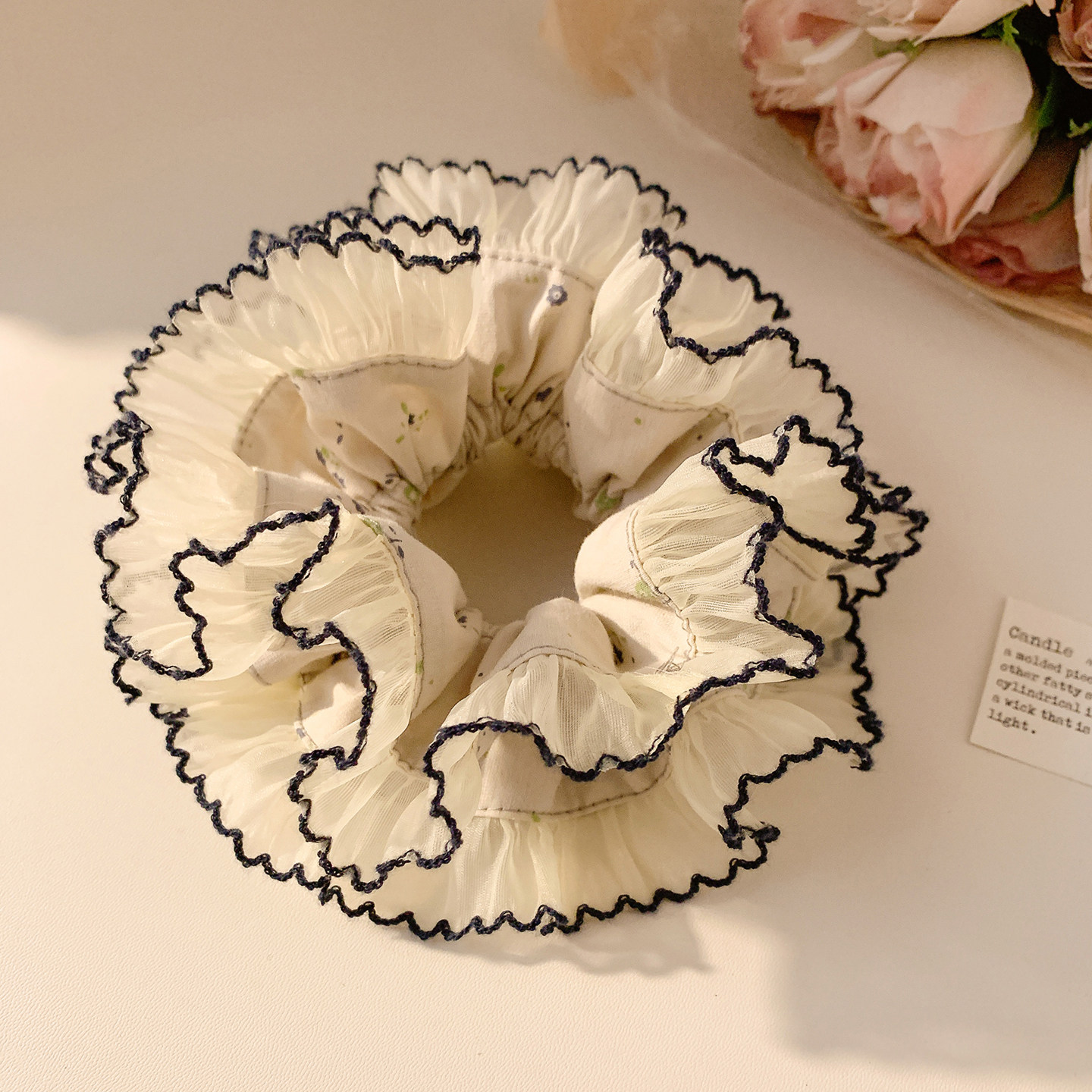 气质米色碎花网纱边双层大肠发圈女高级感复古头饰发绳扎头丸子头,饰品/流行首饰/时尚饰品新,发饰,淘宝优惠券,粉丝福利购,淘宝优惠卷