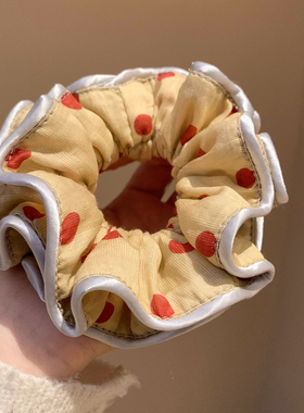 复古黄色波点双层大肠发圈女高级感小众撞色发绳头饰扎头发丸子头