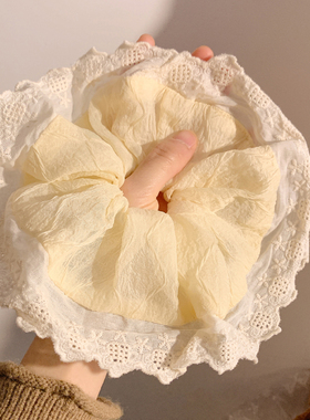 泡芙云朵~淡黄色蕾丝边大肠发圈女慵懒风温柔头绳发饰扎头发百搭