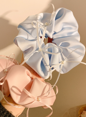 多巴胺蓝色缎面蝴蝶结大肠发圈女高级感超大号头饰发绳百搭甜美