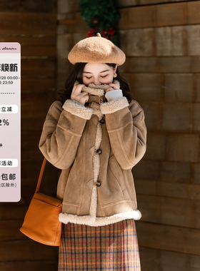 apipedream如一梦 绵羊毛颗粒绒皮毛一体立领皮草短外套/苔原旅人
