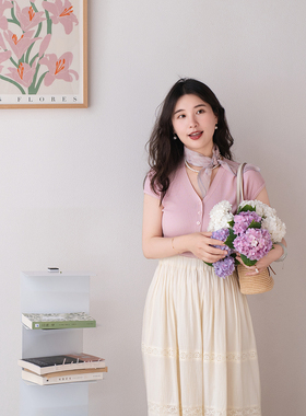 apipedream如一梦 桑蚕丝羊毛天丝小飞袖V领针织开衫/果味特调