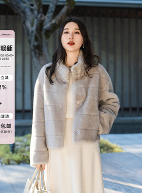 apipedream如一梦 仿水貂环保皮草立领单排扣毛毛外套/冬日华章