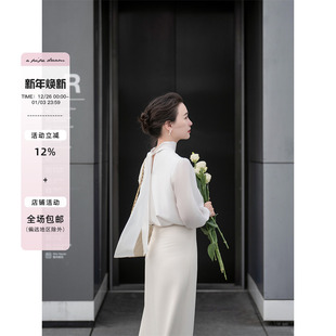 衬衫 真丝醋酸飘带后系带泡泡袖 春晨白露 升级版 apipedream如一梦