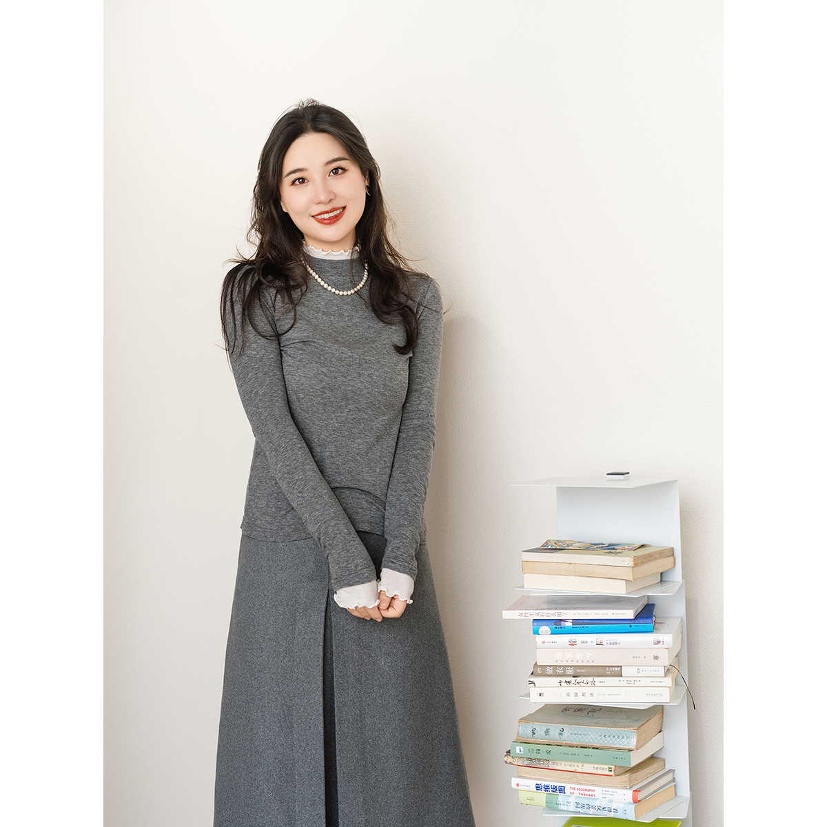 apipedream如一梦天丝羊毛叠穿假两件花边领针织上衣/茉莉浪花