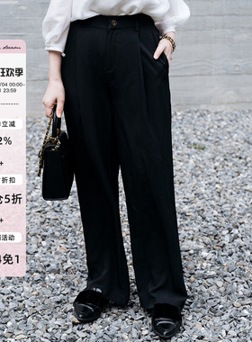 apipedream 通勤简约直筒裤子女士春夏新款黑色醋酸长裤/凉风送晚