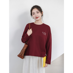 apipedream如一梦圆领落肩印花开衩宽松长袖 守梦人 T恤女早秋卫衣