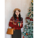 apipedream如一梦 圣诞飘雪 费尔岛美利奴100%绵羊毛圣诞毛衣开衫