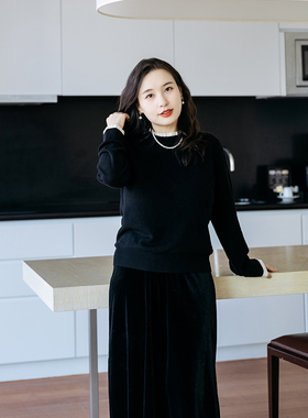 apipedream如一梦 100%绵羊毛撞色花边领针织衫套头打底/晚桂初绽