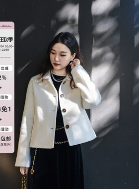 apipedream如一梦 翻领羊驼毛天丝绵羊毛双面呢短款外套/雪天画报