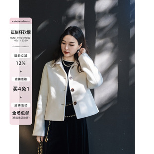 apipedream如一梦 翻领羊驼毛天丝绵羊毛双面呢短款外套/雪天画报