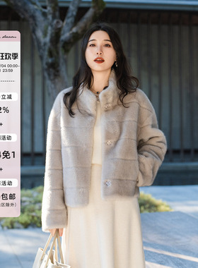 apipedream如一梦 仿水貂环保皮草立领单排扣毛毛外套/冬日华章