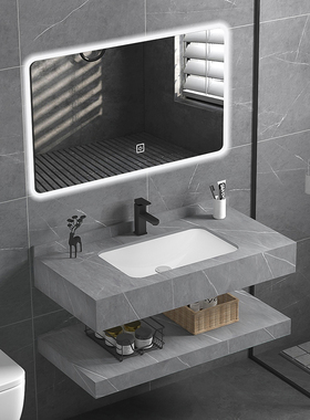 岩板洗手盆阿玛尼灰洗脸盆定制浴室柜卫生间水池简约洗漱台盆组合