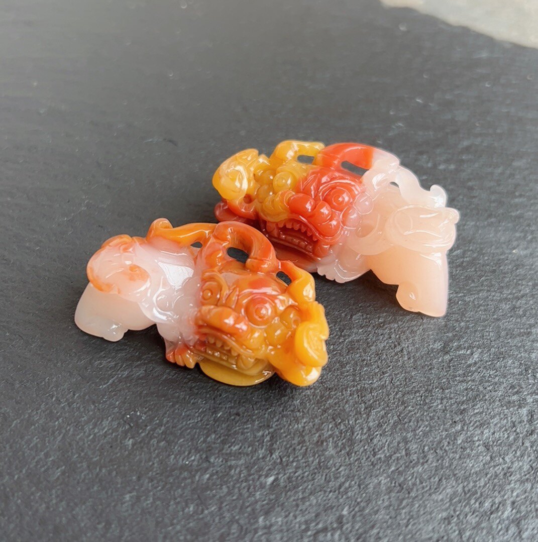 天然新款黄龙玉霸王貔貅吊坠挂件老料情侣款一对手工雕刻带证书