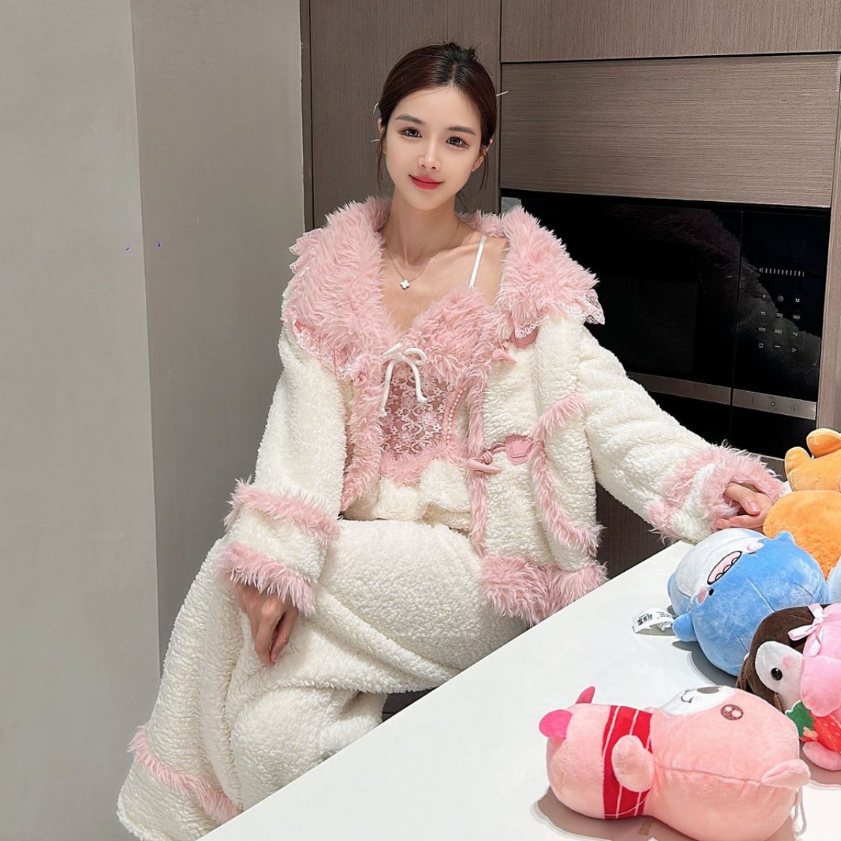 秋冬季加绒加厚公主纯欲风睡衣女睡袍/浴袍